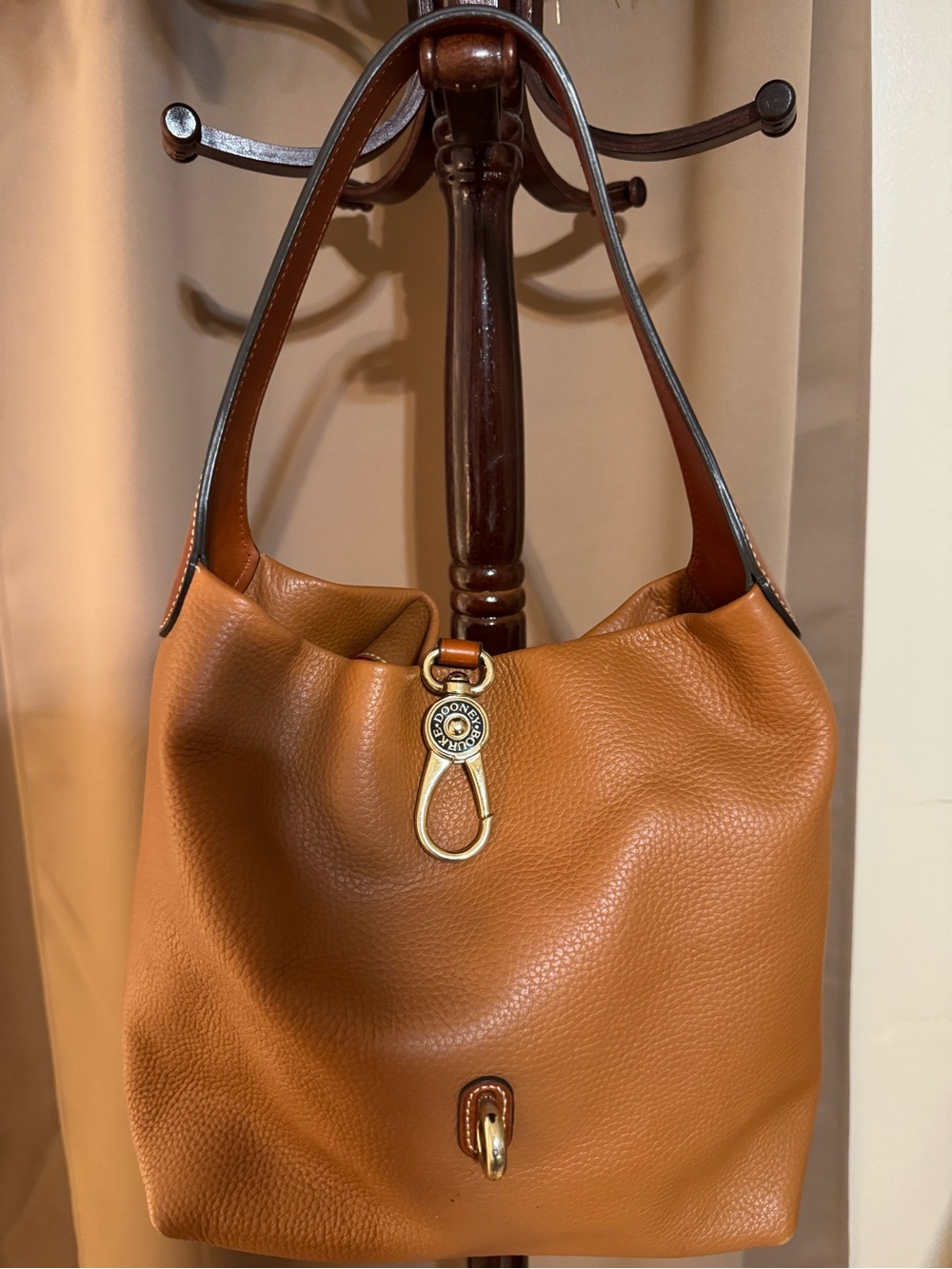 Dooney & Bourke Cognac Leather Shoulder Hobo with Gold Hardware